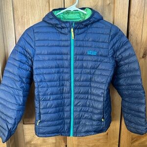Stio Kids Blue and Lime Puffer Jacket